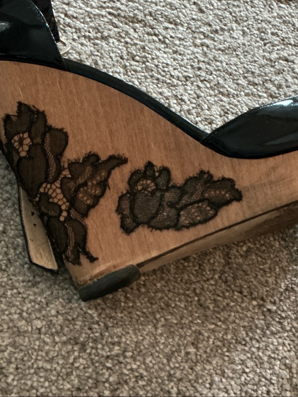 Valentino Black Patent Peep-Toe Ankle-Strap Platform Heels - Picture 5 of 7
